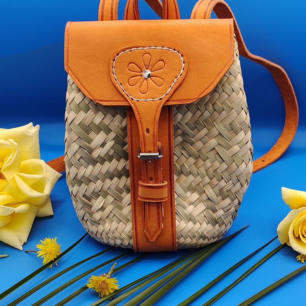 Orange and Tan Woven Backpack